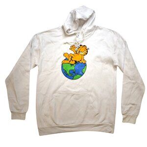 Garfield Mens Garfield Sitting On Earth Graphic White Hoodie New